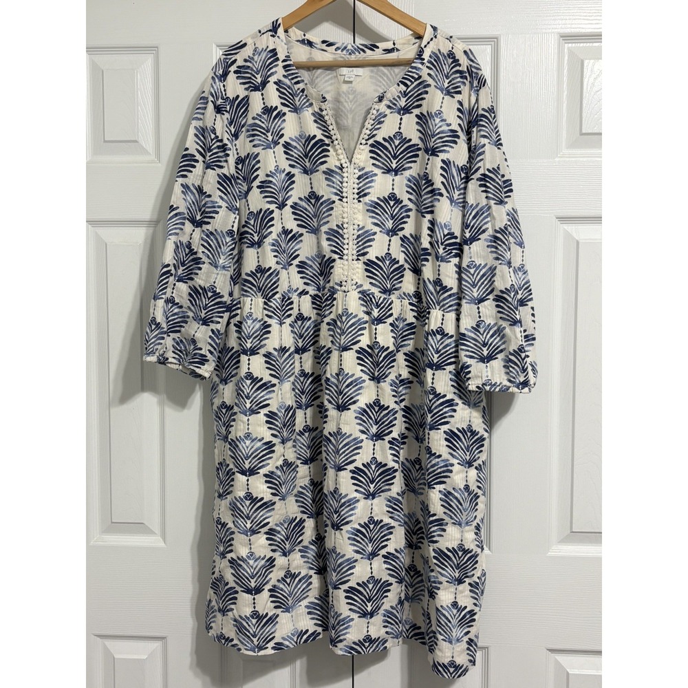 J. Jill 100% Cotton Floral Shift Dress Lined 3/4 Sleeves Women's Size 4x